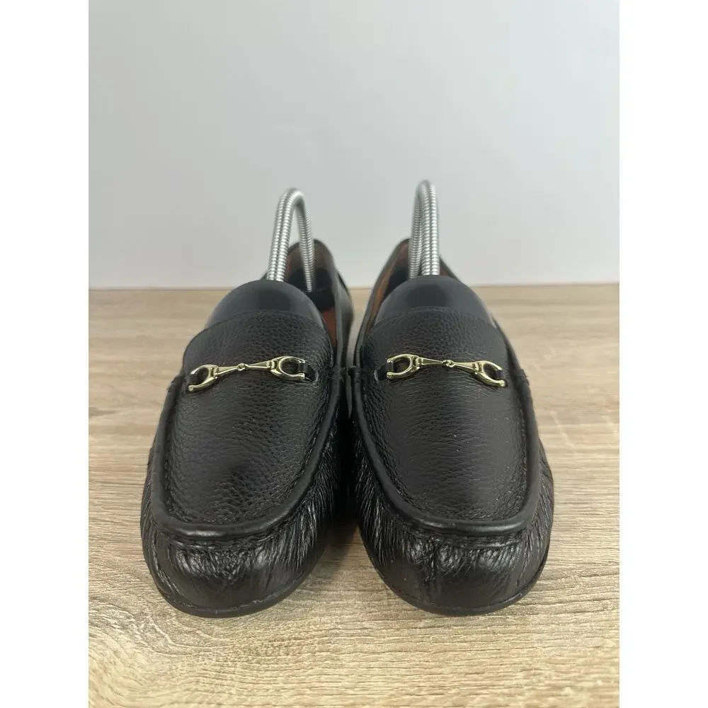 Coach Womens Driving Loafers Black Pebbled Leather Horsebit Moccasins US 8.5B